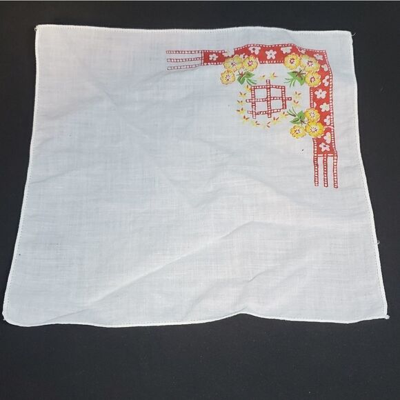 Vintage White, Red, Yellow, & Green Handkerchief - Picture 1 of 4